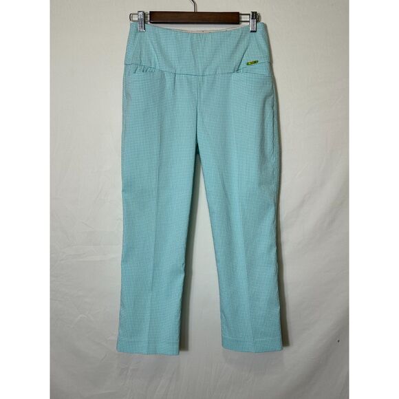 Swing Control Master Gingham Crop Pants Womens Golf Blue Size 6 Athletic Pockets - Picture 2 of 6